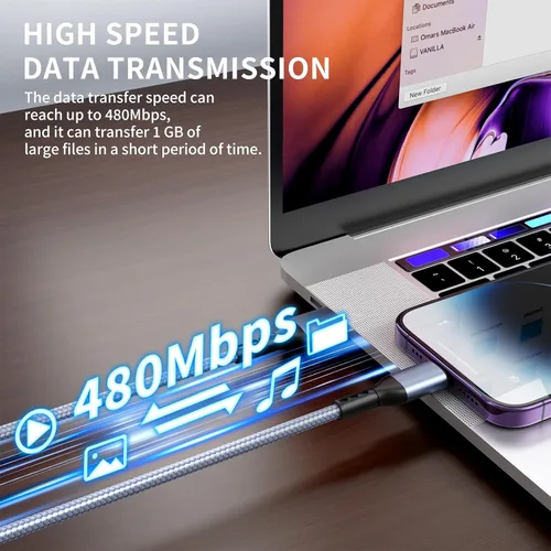 Miniatura 5 de Paquete de 3 cargadores para iPhone de 10 pies con certificación MFi de Apple, cable Lightning trenzado de nylon de carga rápida, cable de carga USB