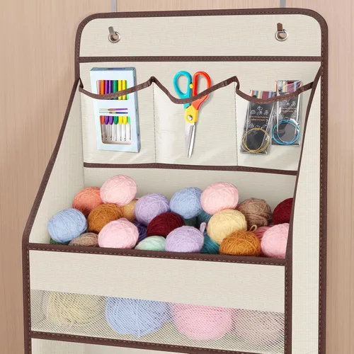 Miniatura 4 de Univivi Organizador para colgar sobre la puerta con 5 estantes de tela, organizador de almacenamiento para puerta con 4 bolsillos grandes y 3