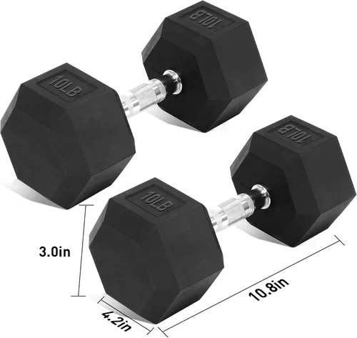 Miniatura 3 de Juego de mancuernas (varias pesas disponibles), pesas hexagonales de goma sin soporte, equipo de gimnasio para casa de alta resistencia
