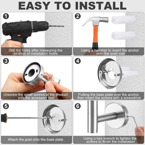 Miniatura 4 de Gisafai Juego de 15 accesorios de baño de níquel cepillado, toalleros plateados para baño, acero inoxidable SUS304 de 23.6 pulgadas, soporte