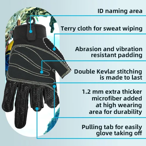 Miniatura 5 de Seibertron Guantes de palma acolchada con dedos completos o semi-dedos, ligeros y transpirables para escaladores, escalada en roca, rescate, Tres