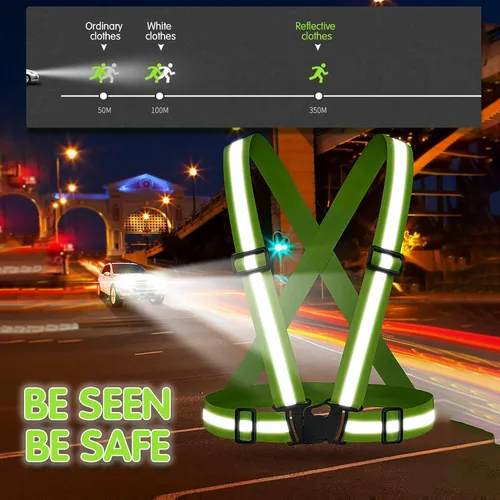 Miniatura 4 de Chaleco de seguridad reflectante, 2 piezas, chaleco de alta visibilidad, correas ajustables para correr, ciclismo, caminar, trabajadores Verde +