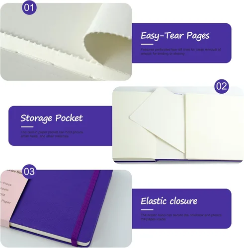 Miniatura 4 de CuppaClip Papel de acuarela de algodón prensado en caliente con bolsillo interior, cuaderno de bocetos de acuarela, diario como cuaderno de viaje