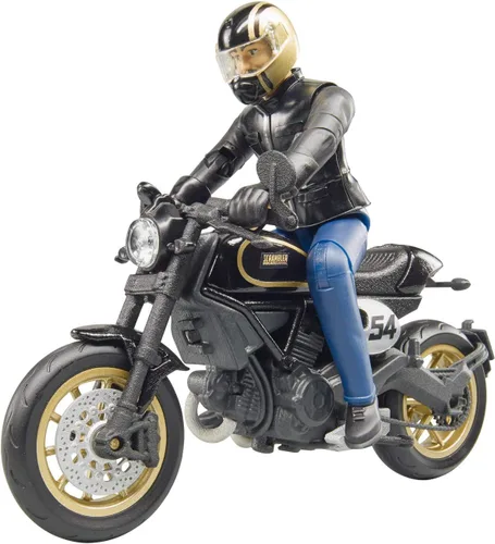 Bruder 63050 Scrambler Ducati Cafe Racer - Motocicleta de 48 meses a 180 meses con figura de conductor y accesorios