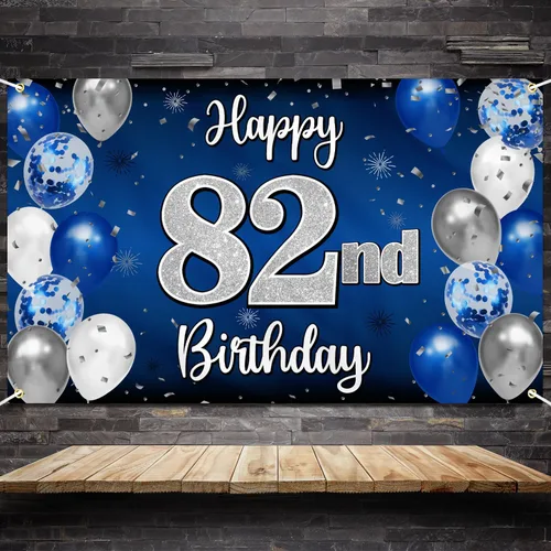 Miniatura 141 de Decoración de feliz cumpleaños 35, globo azul y plateado de 35 años, cartel grande de telón de fondo de cumpleaños, suministros para fiesta de 35th