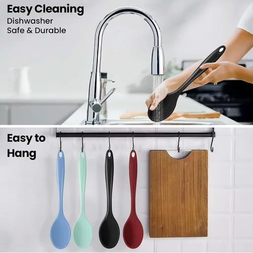 Miniatura 7 de GEEKHOM Cucharas de cocina de silicona, 2 piezas de 11 pulgadas, juego de utensilios de cocina de silicona resistentes al calor, cucharas grandes
