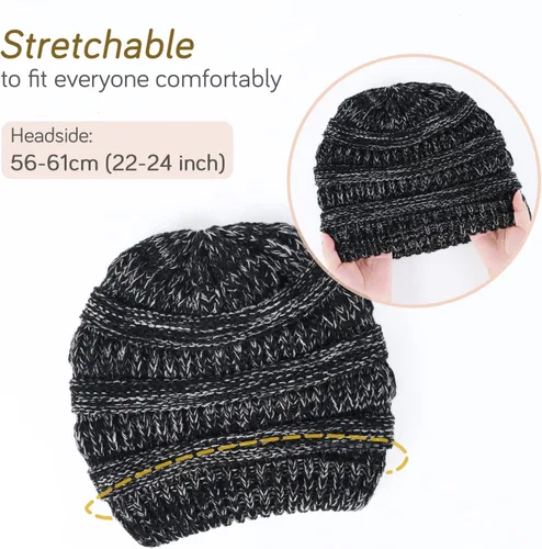 Miniatura 71 de FURTALK Gorro de invierno para mujer, con forro de satén, tejido trenzado, grueso, holgado, gorro cálido