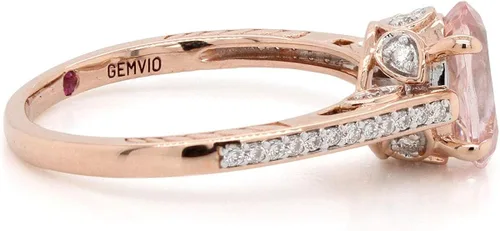 Miniatura 4 de GEMVIO Colección de diseño vintage, 2 quilates CT de 0.276 x 0.354in, piedra preciosa solitaria de morganita y diamante en oro de 14 quilates sobre