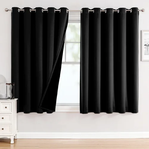Miniatura 76 de ChrisDowa - Cortinas 100% opacas, para dormitorio, con forro negro, 2 capas gruesas, aislamiento térmico y ojales, 63 pulgadas de largo, juego de 2