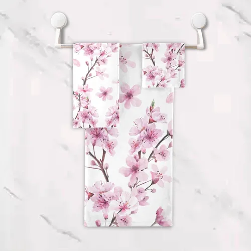 Miniatura 5 de Pfrewn Juego de 3 toallas de baño con diseño de flores de cerezo con flores de cerezo, toallas de baño suaves y absorbentes, toallas de mano