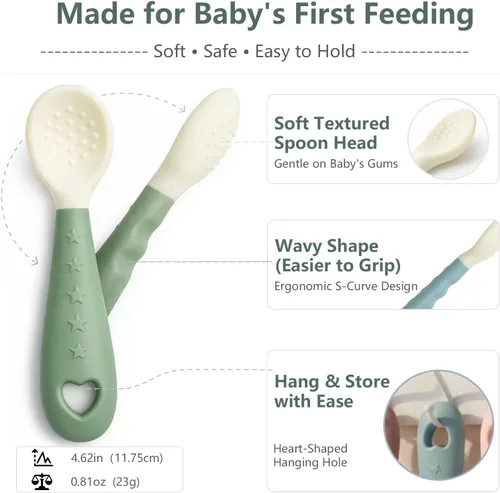 Miniatura 2 de Seposeve - Paquete de 4 cucharas de silicona para bebé, cucharas suaves para primera alimentación para bebés, utensilios de alimentación para bebés