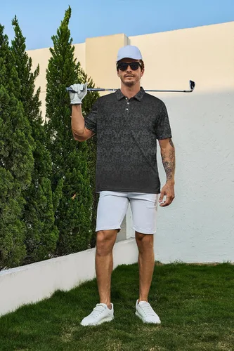 Miniatura 5 de Camisas de golf para hombre, ajuste seco, manga corta, rendimiento casual, absorción de humedad