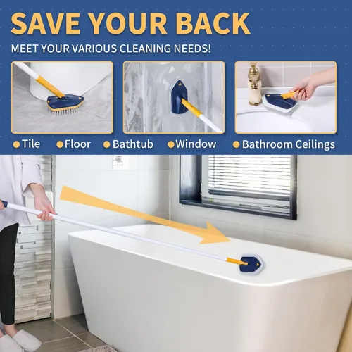 Miniatura 2 de BOOMJOY Cepillo limpiador de tina con mango largo, extensible de 58 pulgadas 3 en 1 Cepillo limpiador de bañera con mango largo, cepillo de limpieza