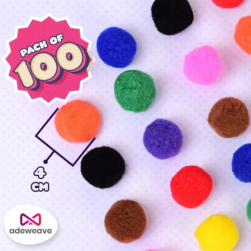 Miniatura 2 de Adeweave Pompones de 3.81 cm – 100 pompones suaves y esponjosos – Suministros de manualidades multicolores en una caja reutilizable, gran bola