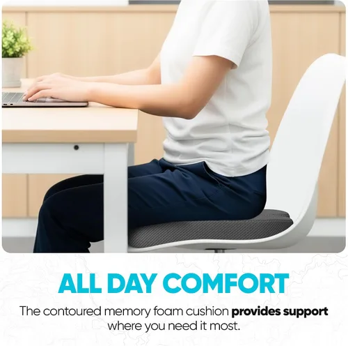 Miniatura 4 de FORTEM Cojín de asiento, cojín para silla de oficina, espuma viscoelástica para silla de escritorio, alivio del dolor de ciática, coxis y rabadilla