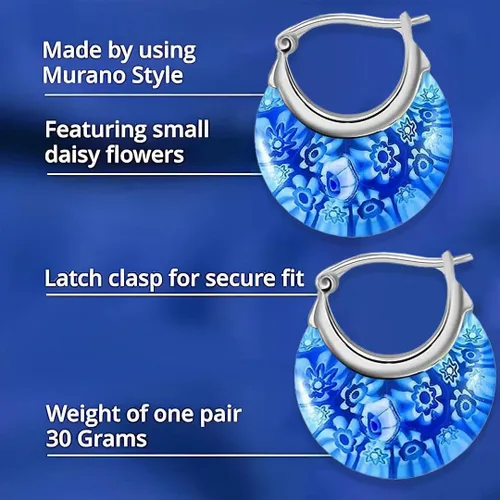 Miniatura 3 de Murano Style Glass Hoop Earrings for Women Trendy Daisy Flower Stainless Steel Dangle Fun Vibrant Colors Teacher Glass Jewelry Unique Birthday Gifts