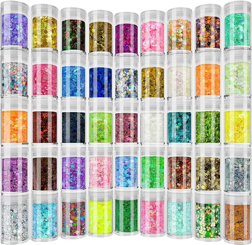 Mezcla holográfica de purpurina gruesa y fina, 45 colores de purpurina artesanal para artes de resina epoxi, purpurina iridiscente, brillo cosmético