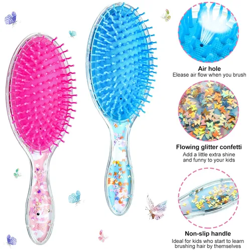 Miniatura 3 de 2 cepillos de pelo para niños con purpurina de confeti, cepillo para desenredar en seco y húmedo para todo tipo de cabello, peine sin dolor