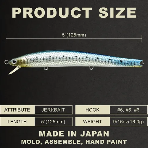 Miniatura 2 de LUCKY CRAFT FlashMinnow 125 YAWARA, señuelos de pesca de agua salada, accesorios y equipo de pesca de surf Jerkbait, señuelos de pesca de fletán