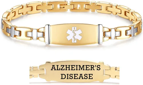 Miniatura 104 de LinnaLove Lady Medical Alert - Pulseras médicas de acero inoxidable para mujer, 7.5 pulgadas