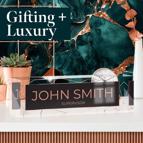 Miniatura 3 de Placa de nombre personalizada para escritorio, placas de nombre personalizadas de 2½/x8 pulgadas, acrílico transparente grueso, caja de regalo