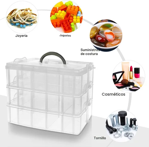 Miniatura 7 de Guyuyii Organizador de cuentas apilable de 3 niveles con divisores ajustables y asa, estuche de almacenamiento portátil para manualidades, costura