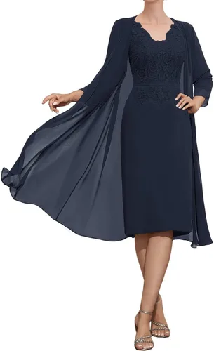 Miniatura 6 de Mother of The Bride Dresses Lace Appliques V-Neck with Jacket for Wedding