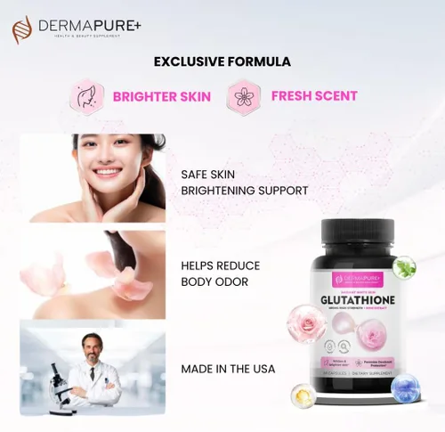 Miniatura 4 de Dermapure - Píldoras blanqueadoras de glutatión 2 en 1, 600 mg con extracto de aceite de rosa, suplemento para aclarar la piel y desodorante