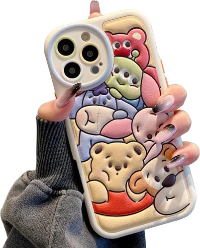 Miniatura 15 de Compatible con iPhone 15 Plus, Funda de Dibujos Animados, Funda Kawaii de Oso Lindo de Silicona 3D con Correa, TPU Suave, Protectora y a Prueba