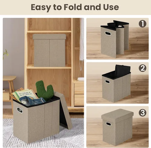 Miniatura 7 de COSYLAND Otomana con almacenamiento plegable de tela, reposapiés otomano para habitación, muebles plegables pequeños y altos con asas de tapa, 16.5