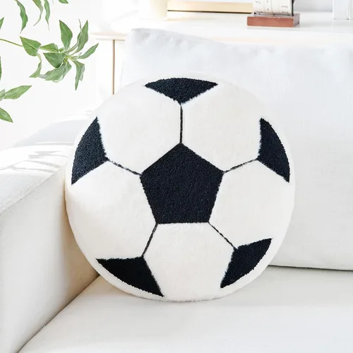 Almohada de fútbol de 12 pulgadas, almohada decorativa de felpa de fútbol, cojín de suelo, cojín redondo para sofá, sala de estar (negro)