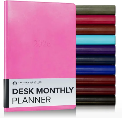 Miniatura 96 de Gallery Leather Agenda Mensual Grande 2025-2026, Elegantemente Encuadernada Planificador de Calendario y Cuaderno con Elegantes Bordes Dorados, 18