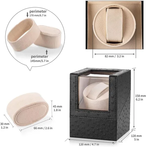 Miniatura 3 de Enrollador automático de un solo reloj con motor Mabuchi japonés silencioso, adaptador de CA o funciona con pilas (batería no incluida), Reloj Winder