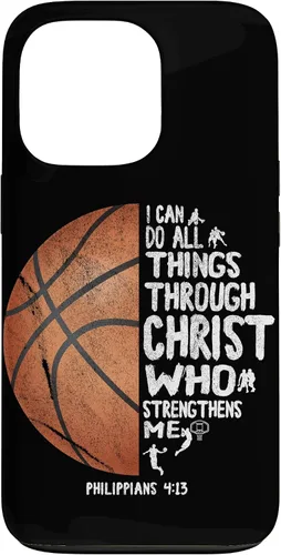 Miniatura 10 de Funda de baloncesto para iPhone 17 con texto en inglés "I can do All Things Through Christ Philippians