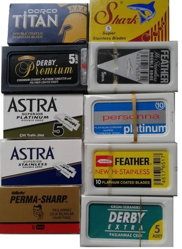 100 cuchillas de afeitar de seguridad de doble filo de las 10 mejores marcas – Feather ASTRA PERSONNA.Paquete de muestras