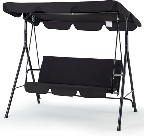 Miniatura 2 de Esright Columpios de Patio para Exteriores, Columpios de Patio Deslizadores de 3 Asientos con Cojín Extraíble y Toldo Ajustable, Banco de Porche