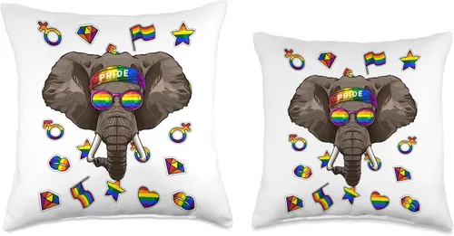 Miniatura 3 de Cute LGBT Animals LGBT - Almohada lesbiana con diseño de elefante, gay Pride Month Animal Rainbow Lesbiana, 16 x 16 pulgadas, multicolor