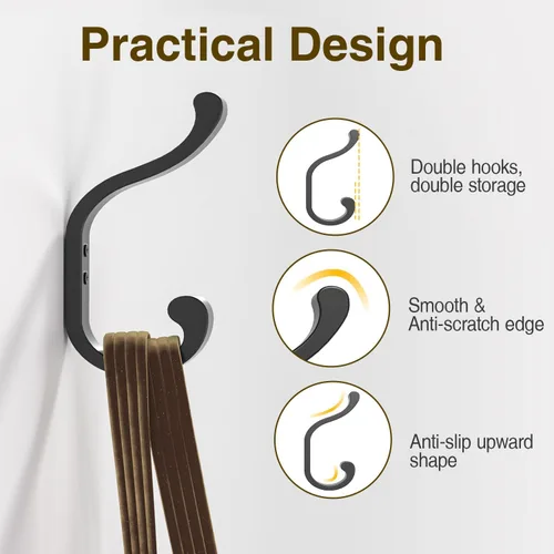 Miniatura 4 de bussdis Ganchos de pared para colgar abrigos, ganchos de mochila resistentes para pared, soporta hasta 30 libras, ganchos grandes para toallas, Negro