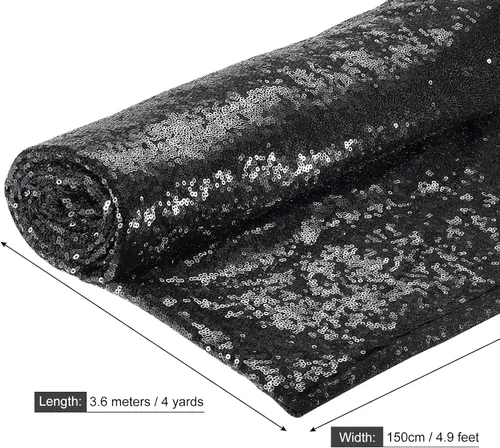 Miniatura 2 de PATIKIL Tela de lentejuelas negra, 4 yardas de longitud 4.9 pies de ancho, tela de malla con lentejuelas con purpurina completa para coser