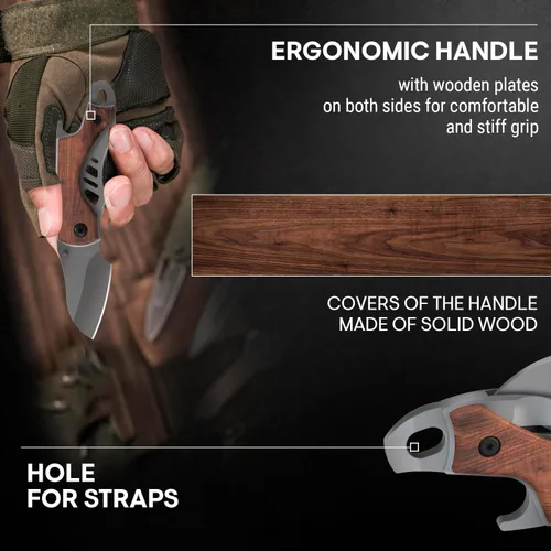 Miniatura 7 de Cuchillo de bolsillo pequeño para hombres – Cuchillo de llavero de 5.7 pulgadas con abridor de botellas – Cortador de cajas – Mango de madera