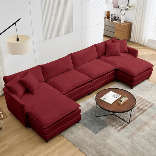 Miniatura 22 de Sofá modular convertible seccional, sofá de 4 asientos en forma de L con diván reversible, sofá de nube de asiento profundo, sofá cama 3 en 1, tela