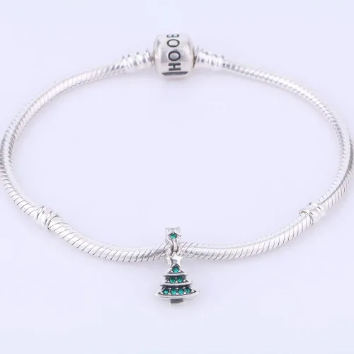 Miniatura 4 de Medias de Navidad, muñeco de nieve, dijes de Papá Noel, plata de ley 925, dijes de cristal de Navidad para pulsera