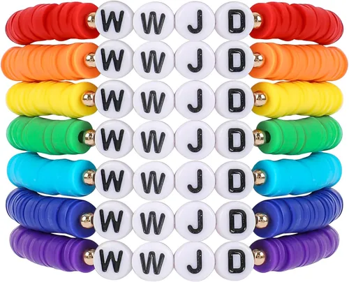 Miniatura 15 de Juego de pulseras heishi arcoíris estilo surfista para mujer, juego de pulseras apilables de cuentas de arcilla, pulseras elásticas con disco