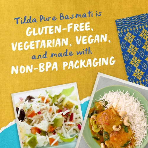 Miniatura 6 de Tilda Arroz basmati puro, arroz aromático y auténtico de primera calidad, bolsa grande resellable, bolsa de 10 libras, color blanco
