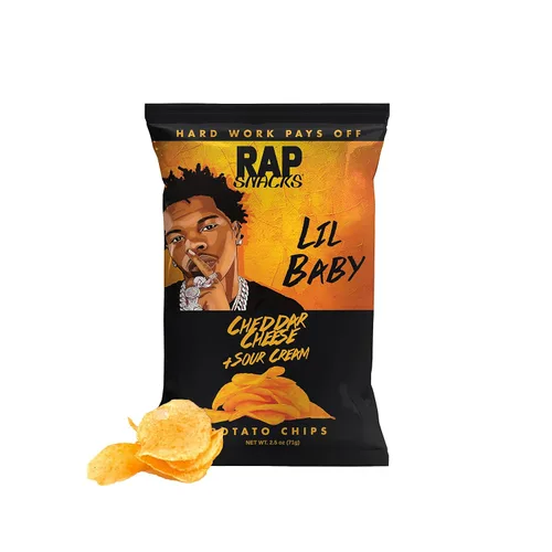 Rap Snacks Lil Baby - Queso cheddar + papas fritas de crema agria, bolsas de 2.5 onzas, paquete de 6