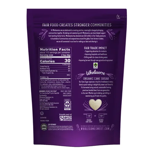 Miniatura 2 de Wholesome Sweeteners Azúcar de caña orgánica de 4 libras, comercio justo, sin OMG, sin gluten y vegano para hornear y endulzar, paquete de 6