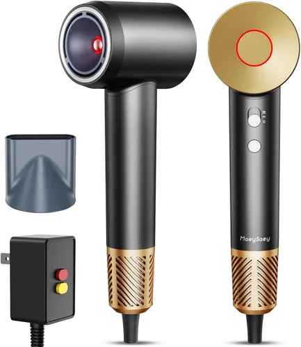 Secador de pelo infrarrojo, 160000 RPM de bajo ruido para mujeres y hombres, control profesional de encrespamiento de iones negativos y sin daños