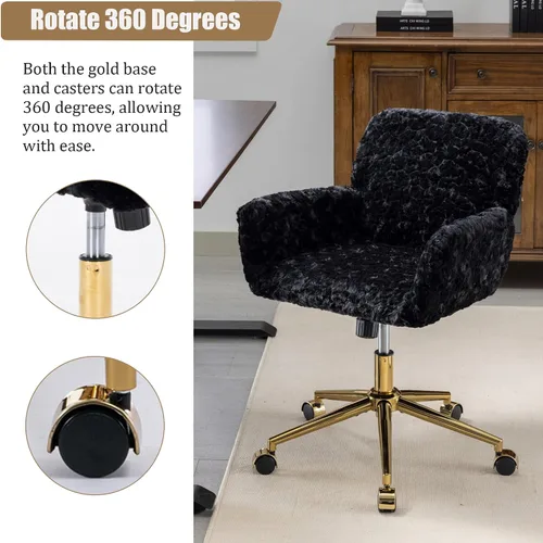 Miniatura 4 de LKTART Silla de escritorio de piel sintética para mujeres y niñas, silla decorativa moderna con ruedas rodantes, sillas tapizadas de maquillaje