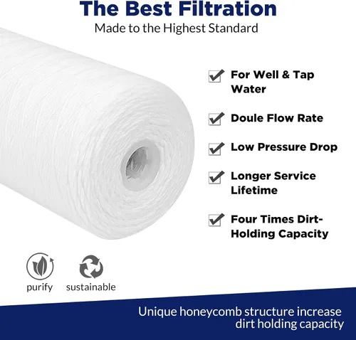 Miniatura 4 de Membrane Solutions Cartucho de repuesto de filtro de agua universal para toda la casa, 5 micrones, 10 x 4.5 pulgadas, para agua de pozo, paquete de 3