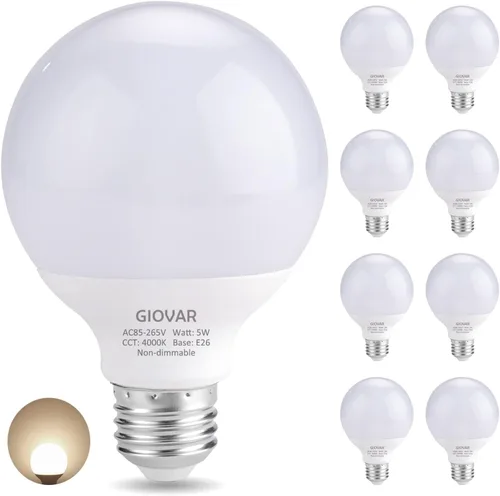 Paquete de 8 bombillas LED para baño, luz nocturna blanca natural de 4000K, luces para espejo de maquillaje no regulables para dormitorio, base de